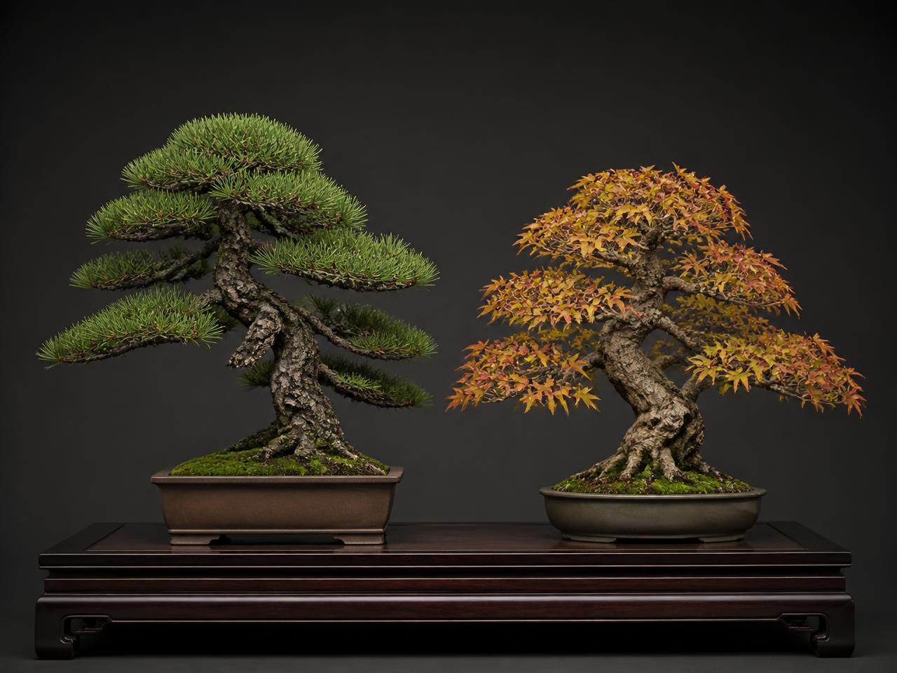 Indoor bonsai Ficus microcarpa met gedraaide stam in een witte schaal
